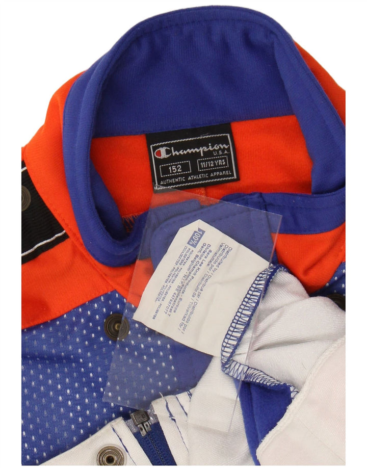 CHAMPION Boys Graphic Tracksuit Top Jacket 11-12 Years Blue Colourblock