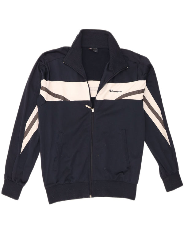 Champion Mens Tracksuit Top Jacket Small Navy Blue Colourblock Polyester