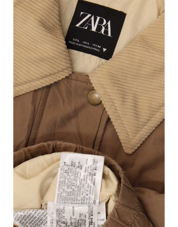 Zara Womens Crop Bomber Jacket UK 16 Large Brown Cotton