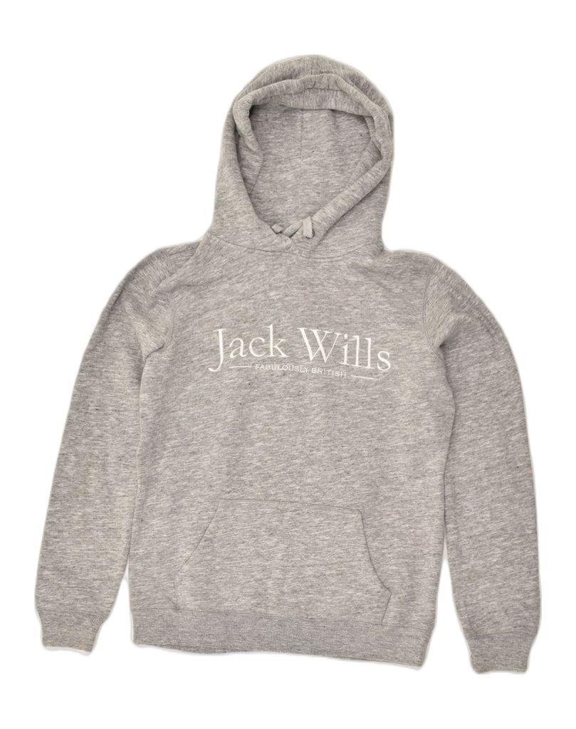 JACK WILLS Womens Graphic Hoodie Jumper UK 8 Small  Grey Cotton | Vintage Jack Wills | Thrift | Second-Hand Jack Wills | Used Clothing | Messina Hembry 