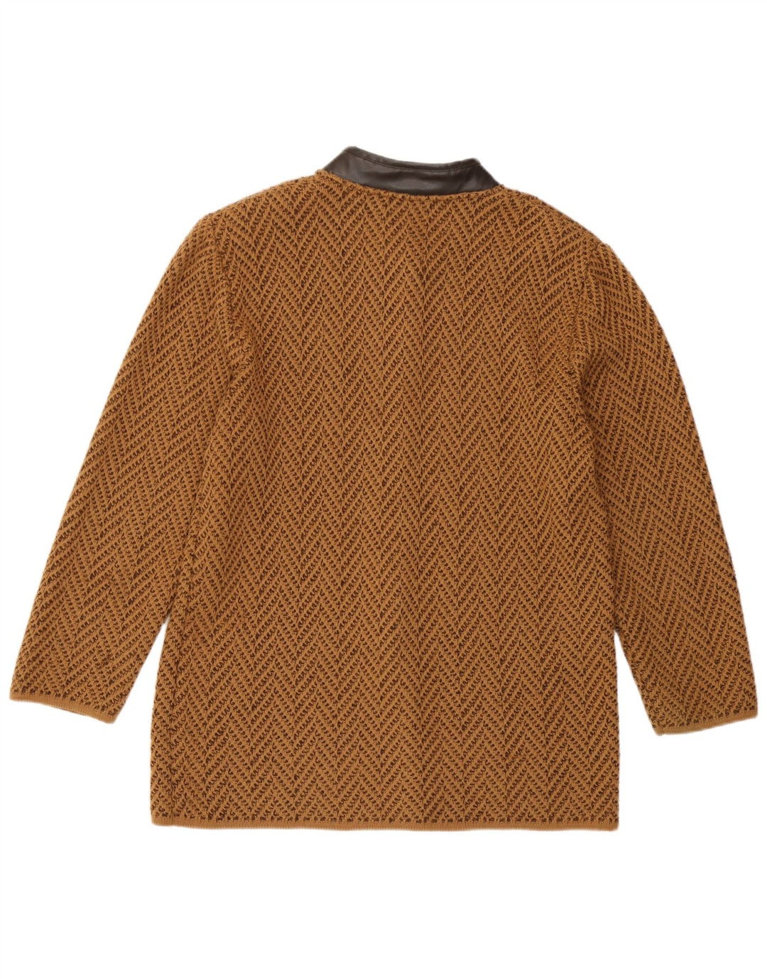 Vintage Womens Cardigan Sweater UK 14 Medium Brown Chevron Wool