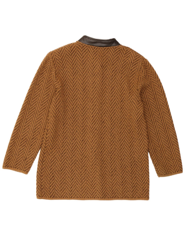Vintage Womens Cardigan Sweater UK 14 Medium Brown Chevron Wool