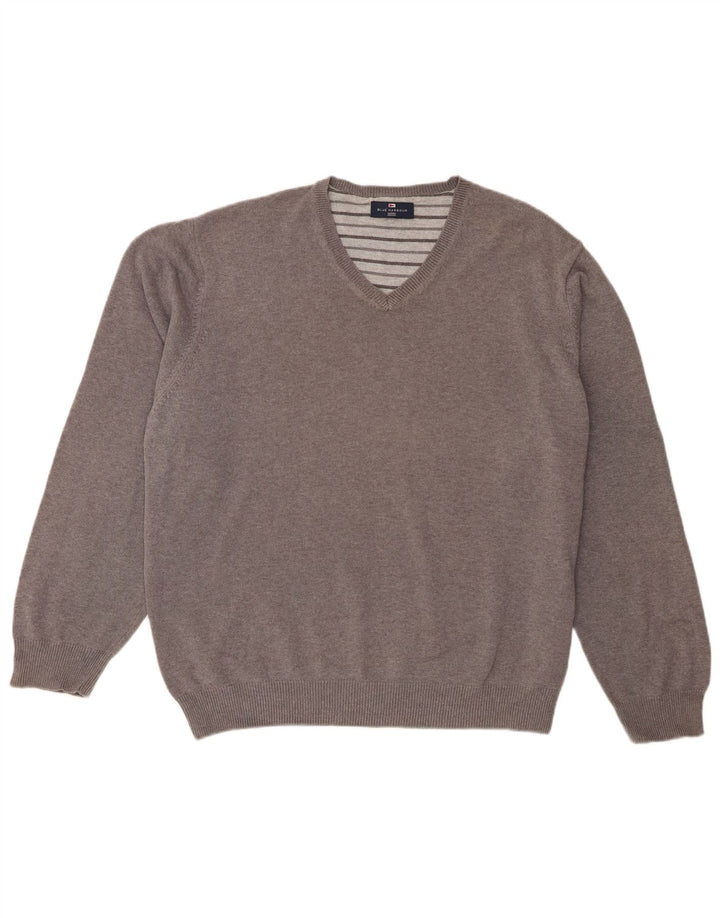 Marks & Spencer Mens Blue Harbour V-Neck Jumper Sweater 2XL Grey Cotton