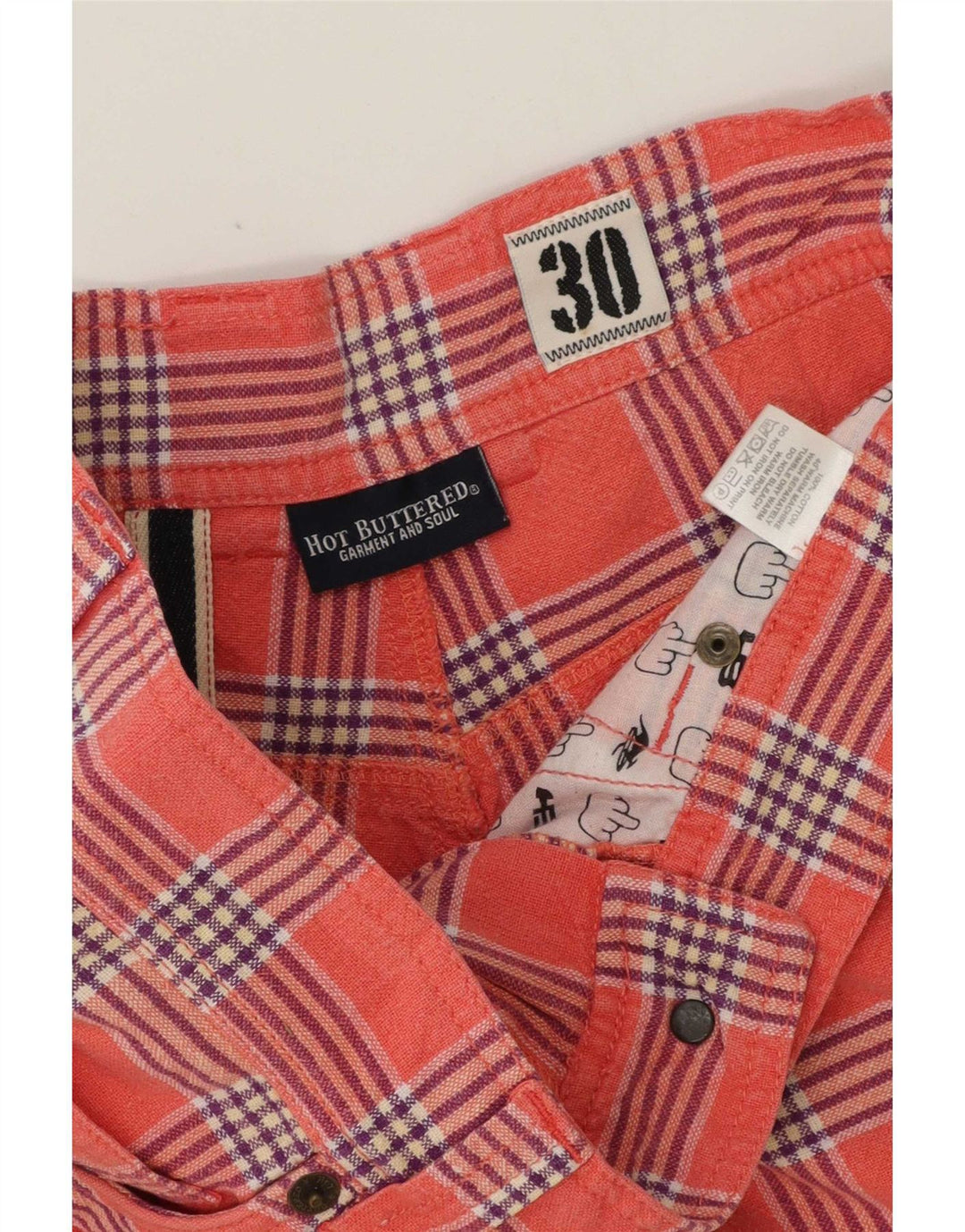 Vintage Mens Casual Shorts W30 Medium Pink Check Cotton
