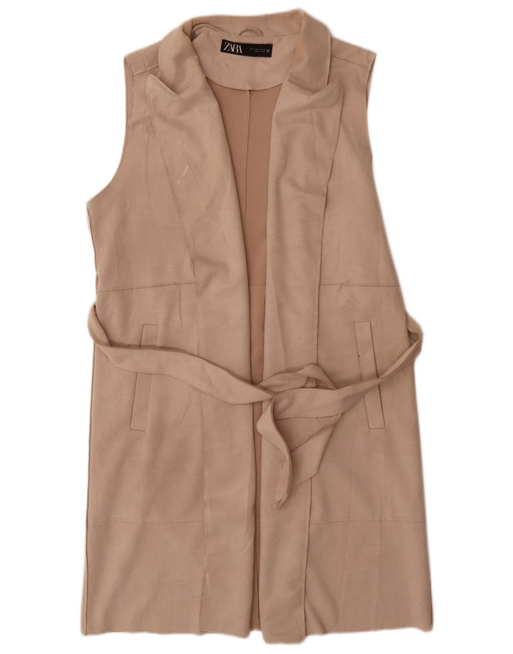 Zara Womens Longline Gilet UK 16 Large Beige Polyester