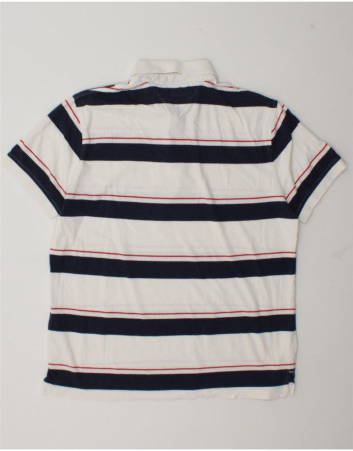 Tommy Hilfiger Mens Custom Fit Polo Shirt Large White Striped