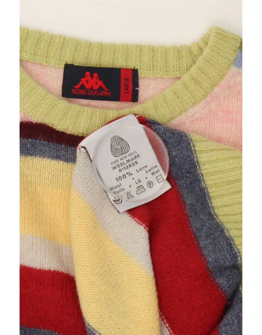 Kappa Mens Crew Neck Jumper Sweater Large Multicoloured Striped Wool