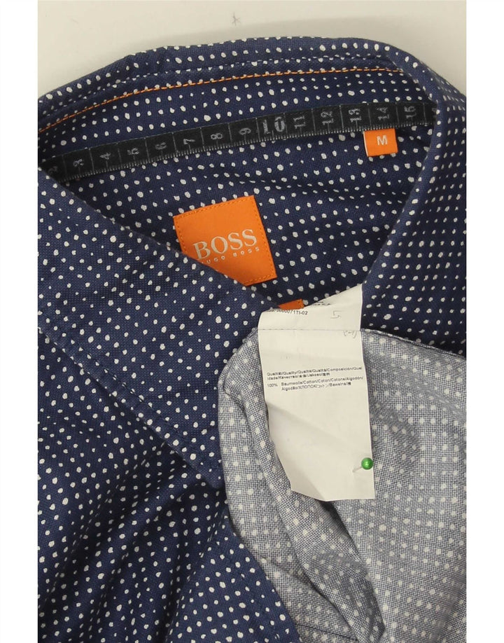 Hugo Boss Mens Shirt Medium Navy Blue Spotted Cotton
