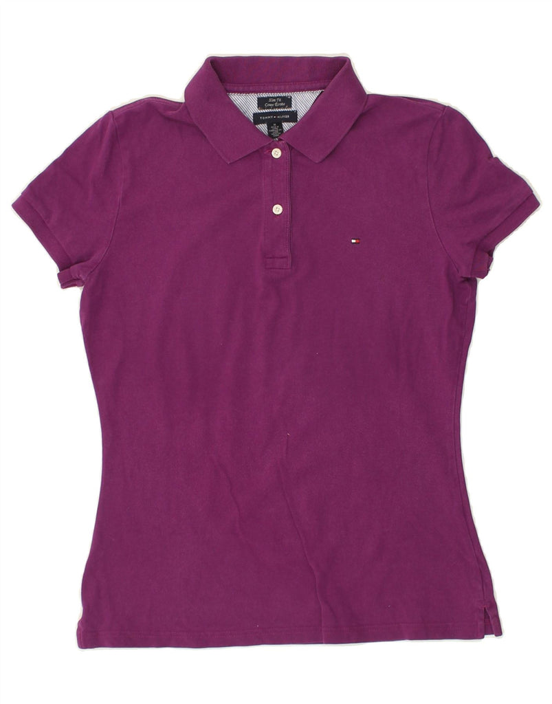 TOMMY HILFIGER Womens Slim Fit Polo Shirt UK 12 Medium Purple Cotton | Vintage Tommy Hilfiger | Thrift | Second-Hand Tommy Hilfiger | Used Clothing | Messina Hembry 