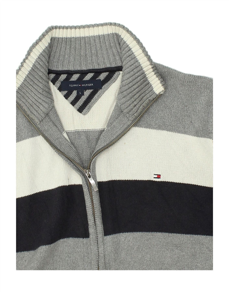 TOMMY HILFIGER Mens Cardigan Sweater Large Grey Colourblock Cotton | Vintage Tommy Hilfiger | Thrift | Second-Hand Tommy Hilfiger | Used Clothing | Messina Hembry 