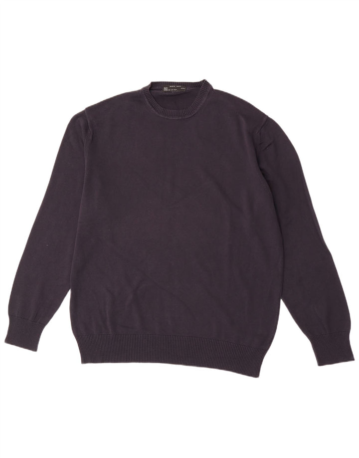 Zara Mens Crew Neck Jumper Sweater XL Navy Blue Cotton