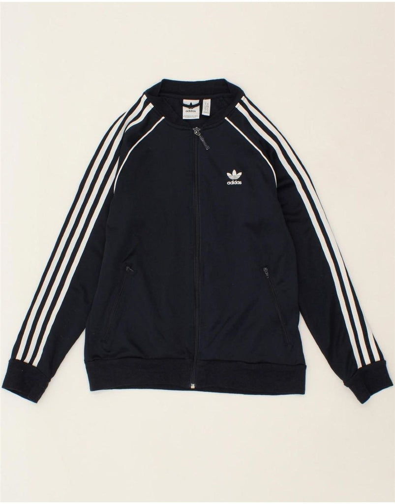 ADIDAS Womens Graphic Tracksuit Top Jacket UK 6 XS Navy Blue Polyester Vintage Adidas and Second-Hand Adidas from Messina Hembry 