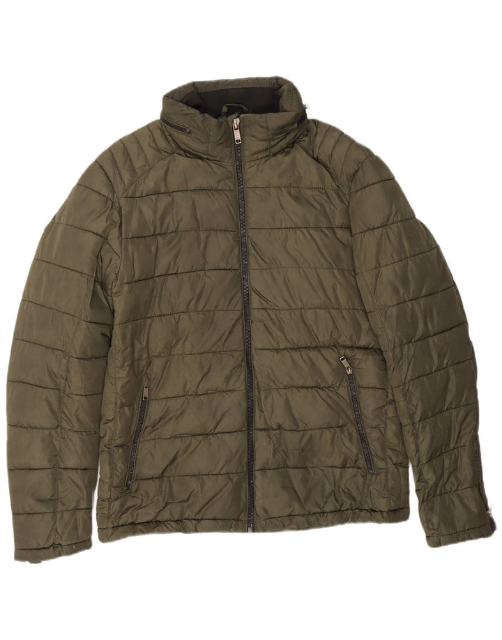 Zara Mens Hooded Padded Jacket UK 40 Large Khaki Nylon