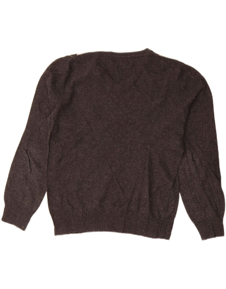 ZARA Mens V-Neck Jumper Sweater Medium Grey Argyle/Diamond Wool