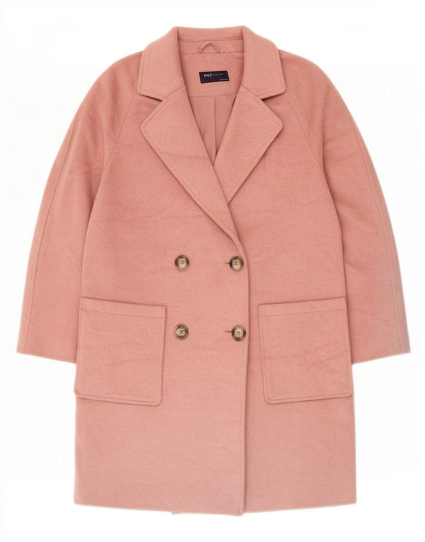 Marks & Spencer Womens Oversized Double Breasted Coat UK 10 Small Pink