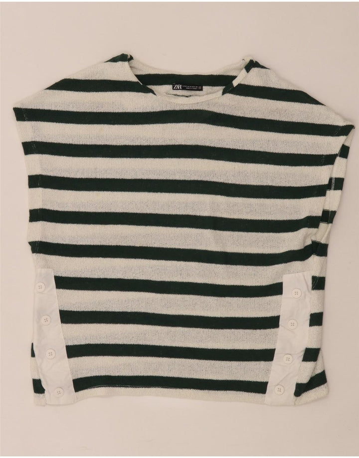 Zara Womens T-Shirt Top UK 14 Medium White Striped