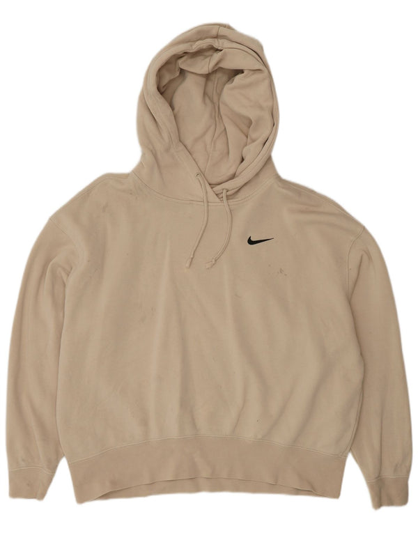 Nike Womens Oversized Hoodie Jumper UK 14 Medium Beige Cotton