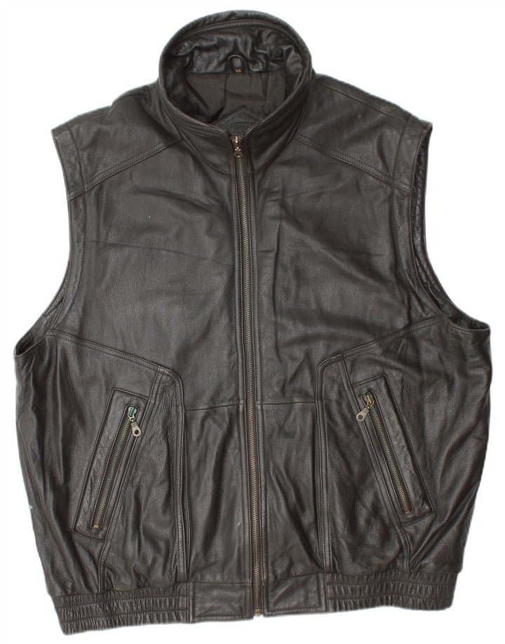 PRINCE Mens Leather Gilet IT 56 3XL Black Leather