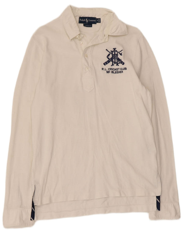Ralph Lauren Mens Graphic Long Sleeve Rugby Polo Shirt Small White Cotton