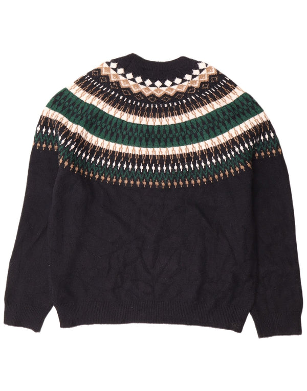 Marks & Spencer Mens Boat Neck Jumper Sweater 2XL Black Fair Isle Acrylic