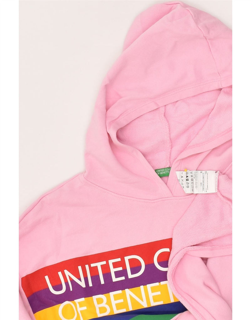 BENETTON Girls Graphic Hoodie Jumper 13-14 Years 3XL Pink Colourblock | Vintage Benetton | Thrift | Second-Hand Benetton | Used Clothing | Messina Hembry 