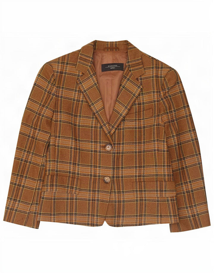 Max Mara Womens Weekend 2 Button Blazer Jacket UK 8 Small Brown Check Wool