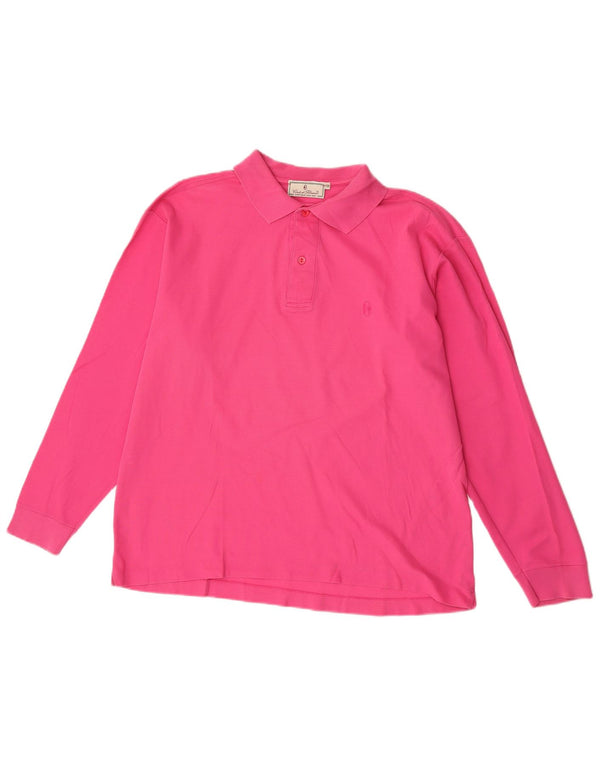 Conte of Florence Mens Long Sleeve Polo Shirt IT 50 Medium Pink Cotton