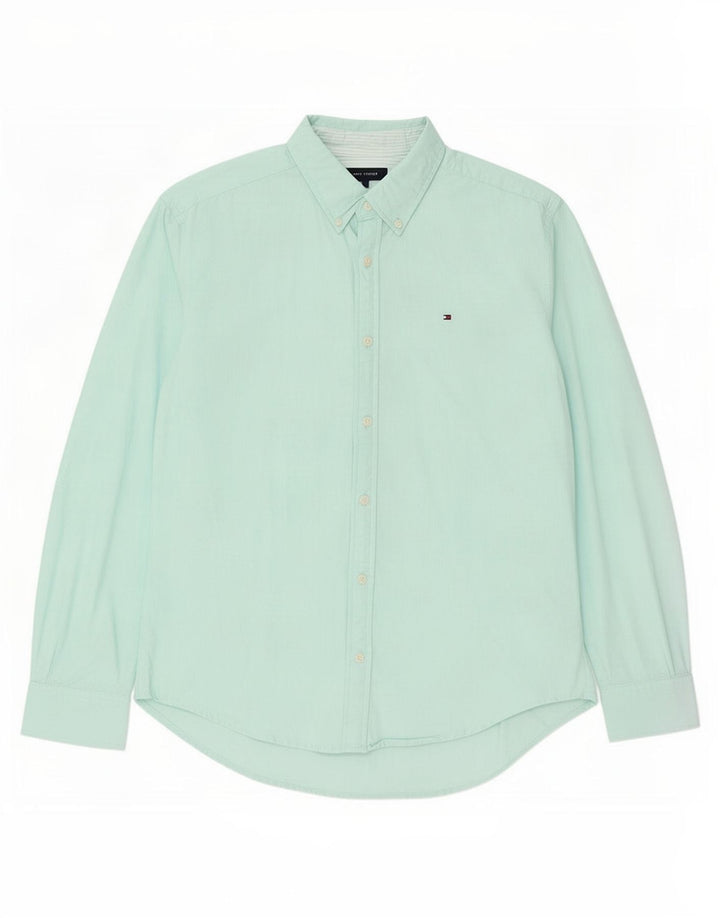 Tommy Hilfiger Mens Shirt Large Turquoise Cotton