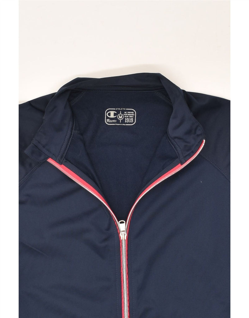 CHAMPION Womens Tracksuit Top Jacket UK 12 Medium Navy Blue Polyester | Vintage Champion | Thrift | Second-Hand Champion | Used Clothing | Messina Hembry 