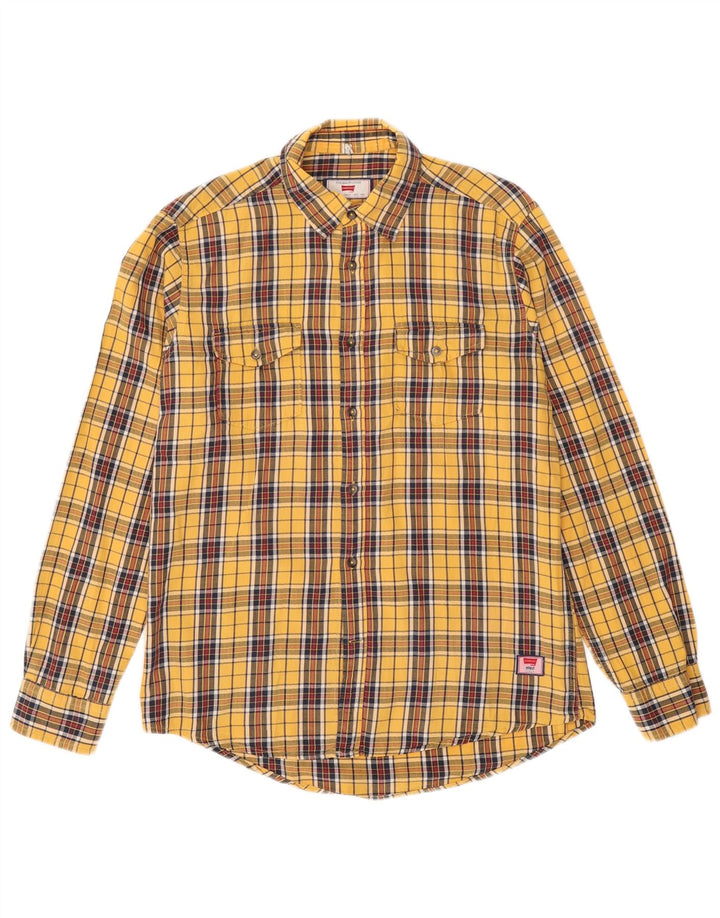 Carrera Mens Flannel Shirt Medium Yellow Check Cotton