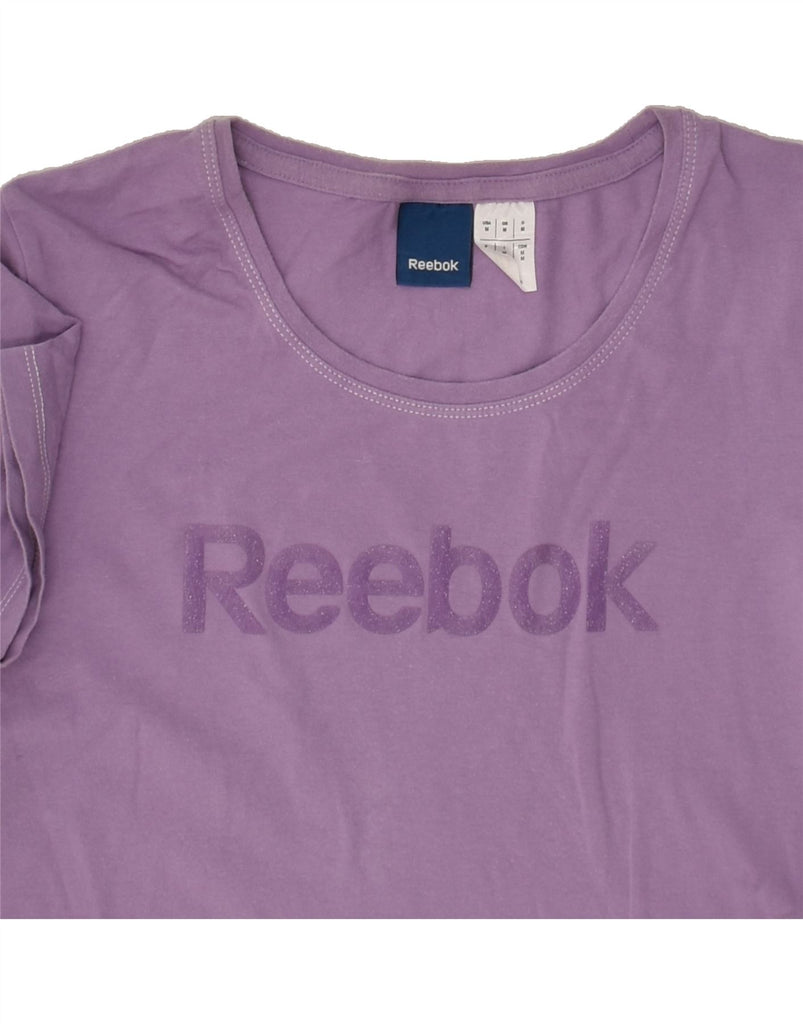 REEBOK Womens Graphic T-Shirt Top UK 12 Medium Purple Cotton | Vintage Reebok | Thrift | Second-Hand Reebok | Used Clothing | Messina Hembry 