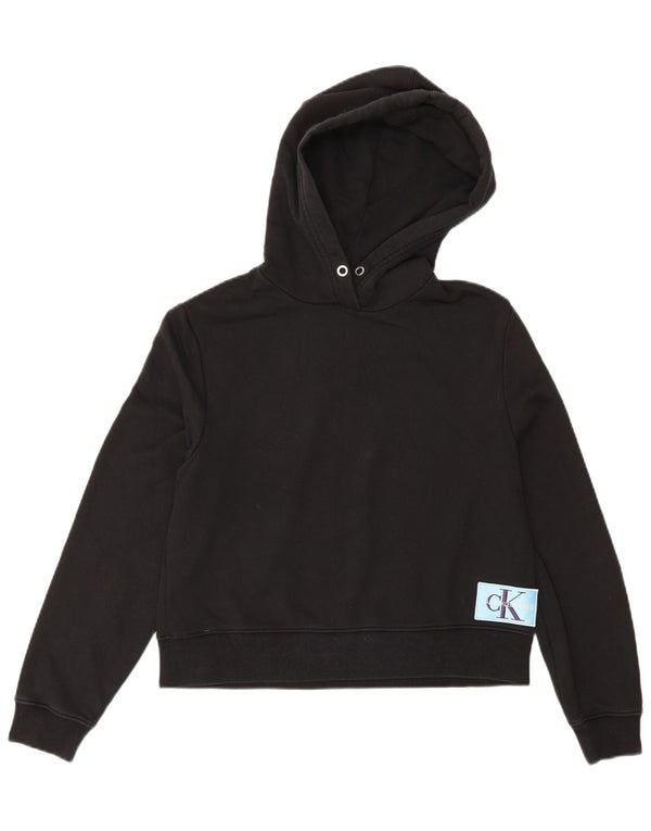 Calvin Klein Jeans Womens Crop Oversized Hoodie Jumper UK 10 Small Black