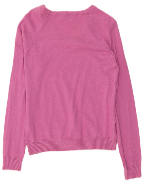 Zara Womens V-Neck Jumper Sweater UK 14 Large Pink Cotton
