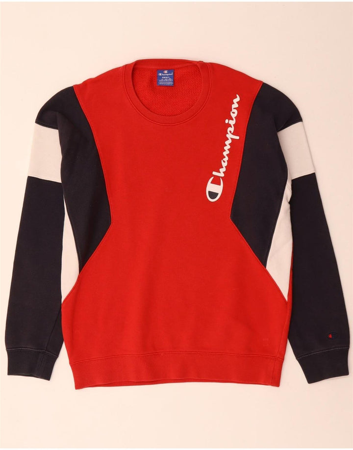 Champion Mens Graphic Sweatshirt Jumper Small Red Colourblock Cotton