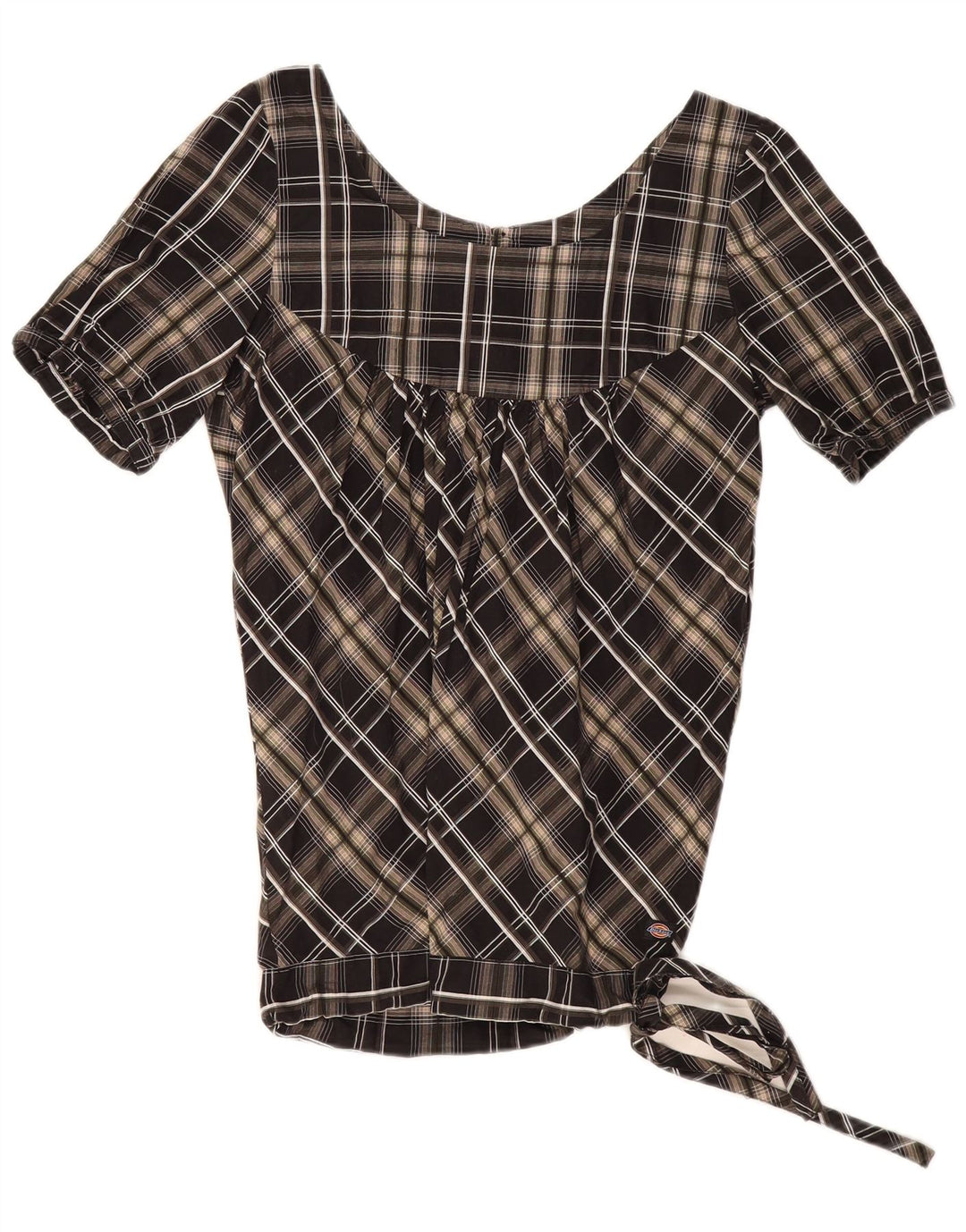 Dickies Womens Blouse Top UK 12 Medium Grey Check Cotton