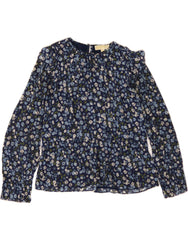 MICHAEL KORS Womens Oversized Blouse Top UK 10 Small Navy Blue Floral