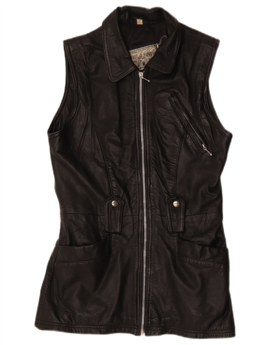Vintage Womens Leather Gilet UK 12 Medium Black