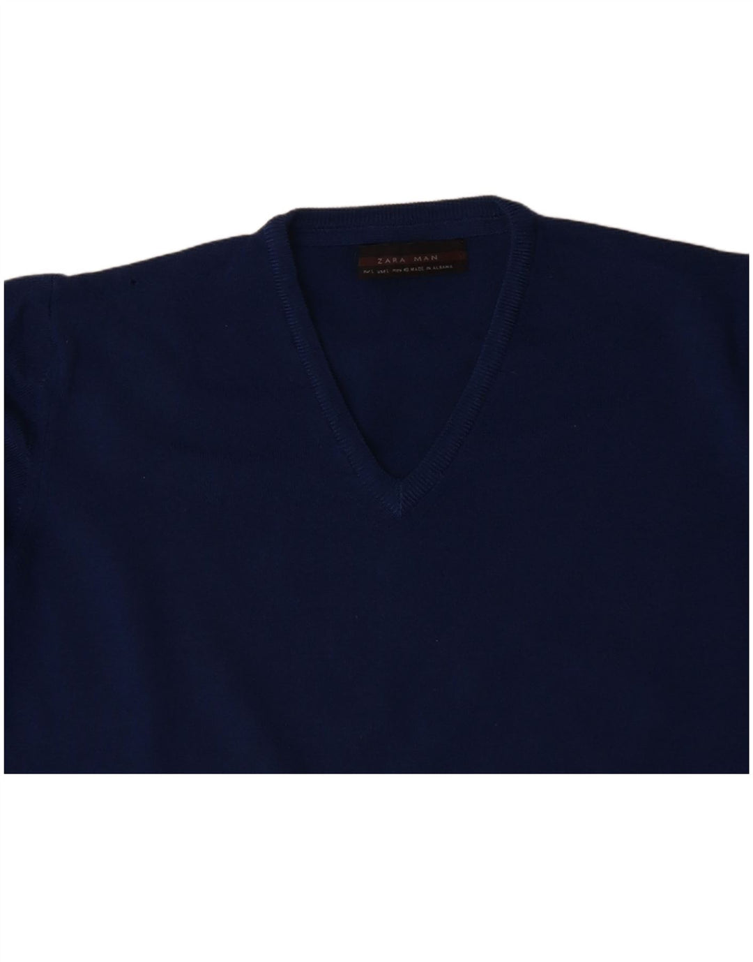 ZARA Mens V-Neck Jumper Sweater Large Navy Blue