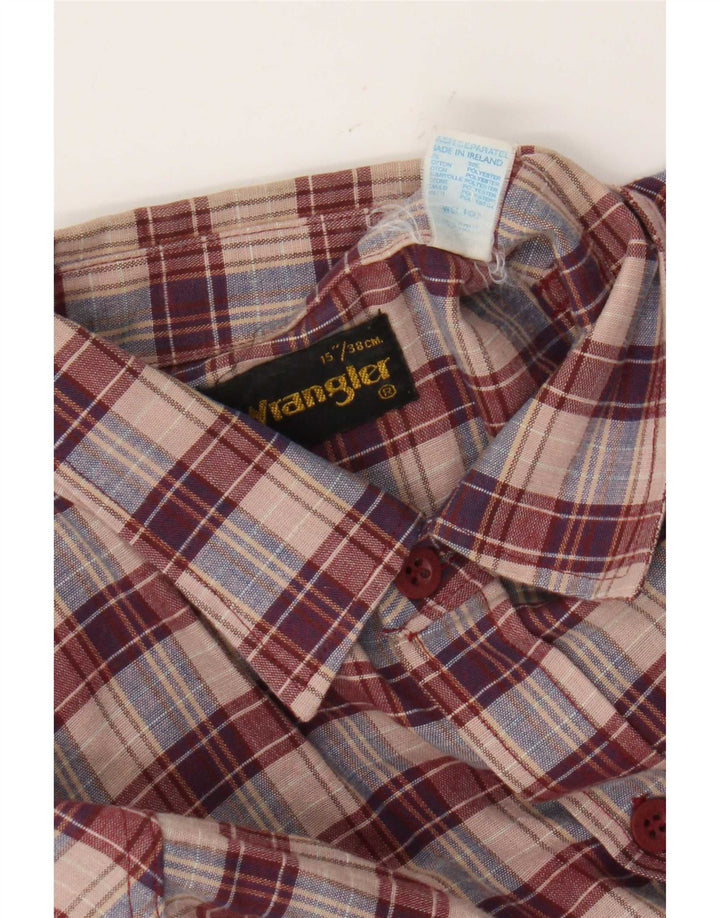 Wrangler Mens Flannel Shirt Size 38 15 Medium Red Check Cotton