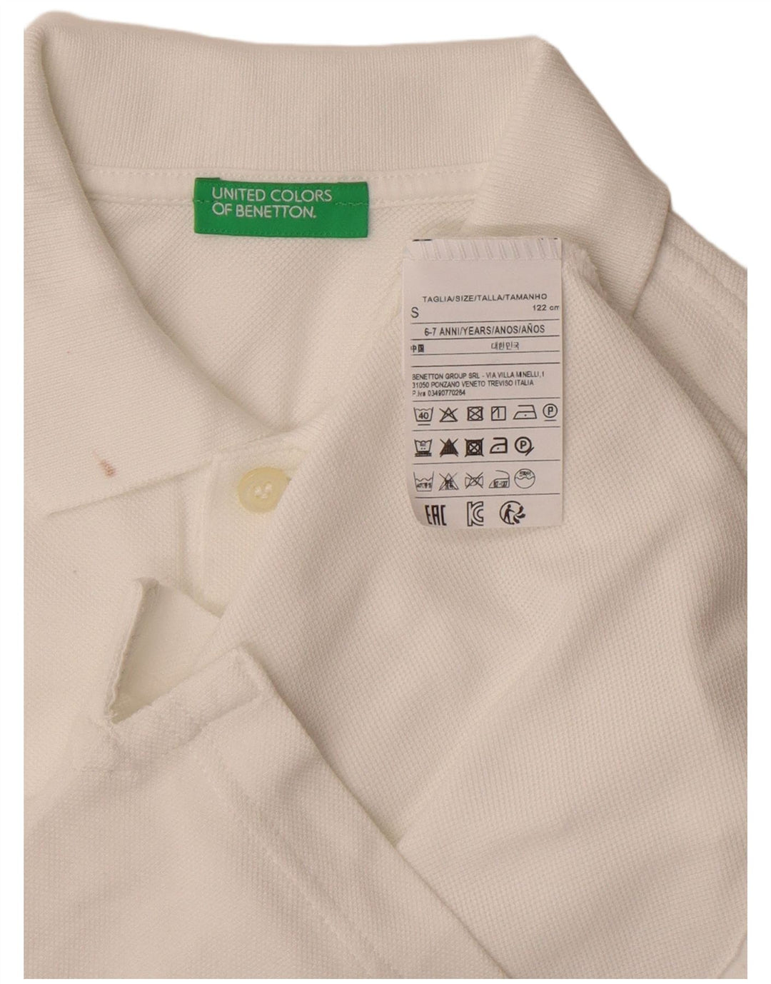 Benetton Boys Polo Shirt 6-7 Years Small White Cotton