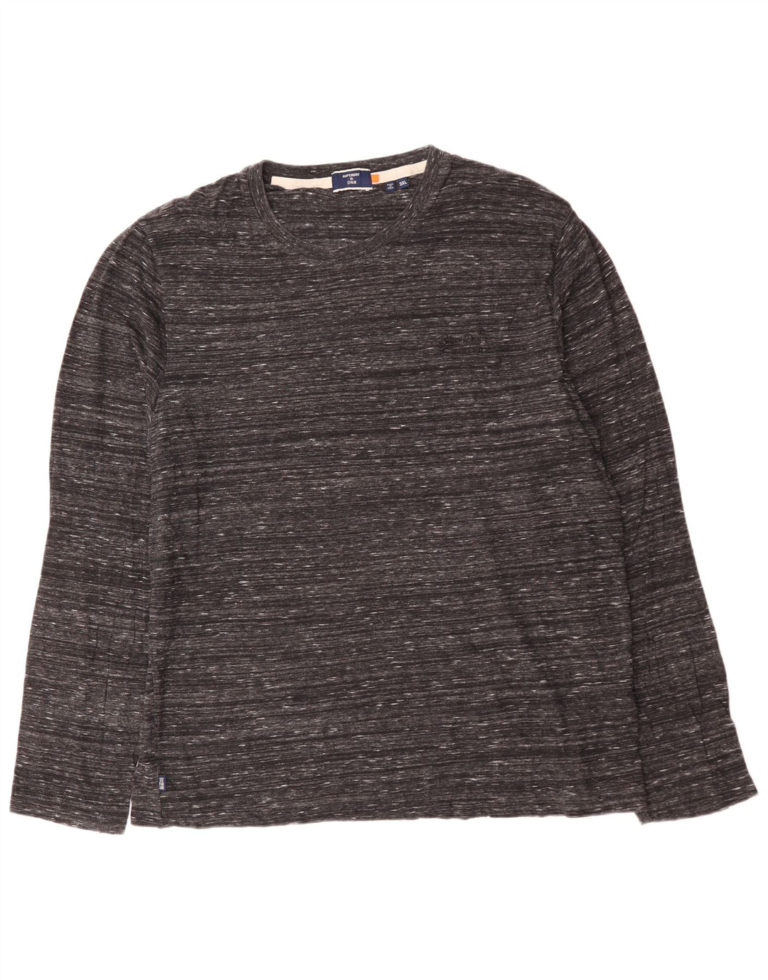 SUPERDRY Mens Top Long Sleeve 3XL Grey Flecked Cotton