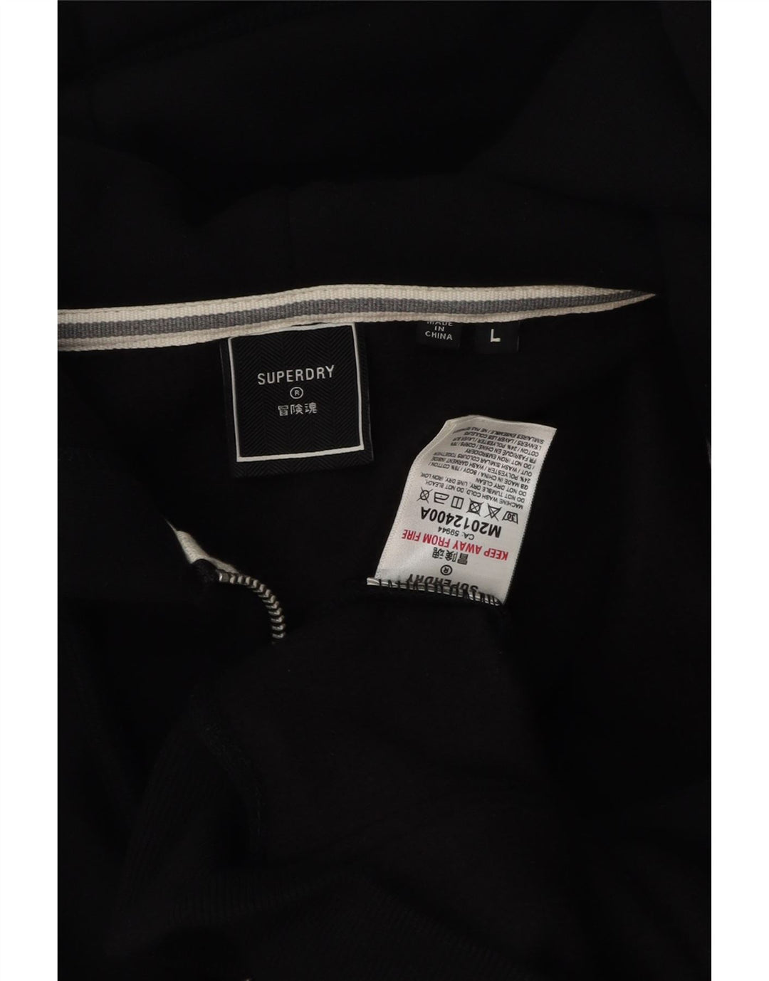 Superdry Mens Zip Hoodie Sweater Large Black Cotton