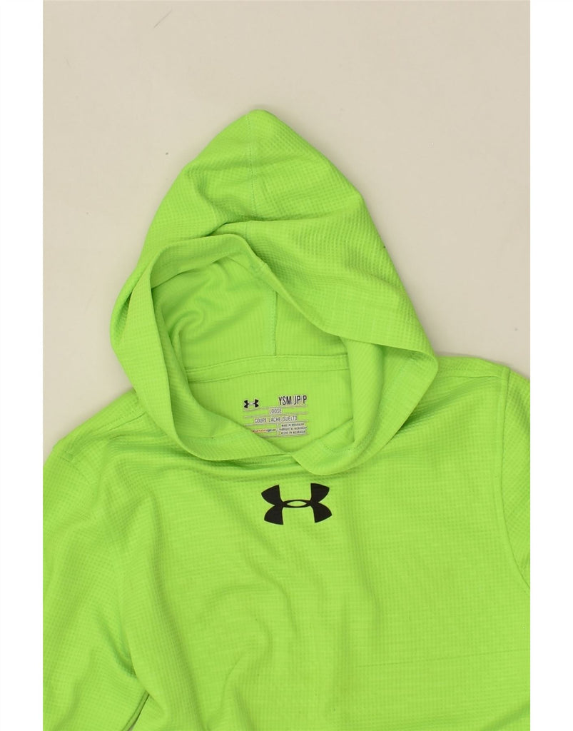 UNDER ARMOUR Boys Hoodie Jumper 7-8 Years Small Green Polyester | Vintage Under Armour | Thrift | Second-Hand Under Armour | Used Clothing | Messina Hembry 