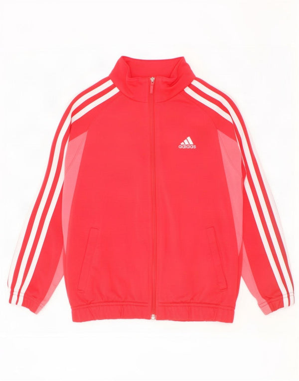 Adidas Girls Tracksuit Top Jacket 7-8 Years Red Colourblock Polyester