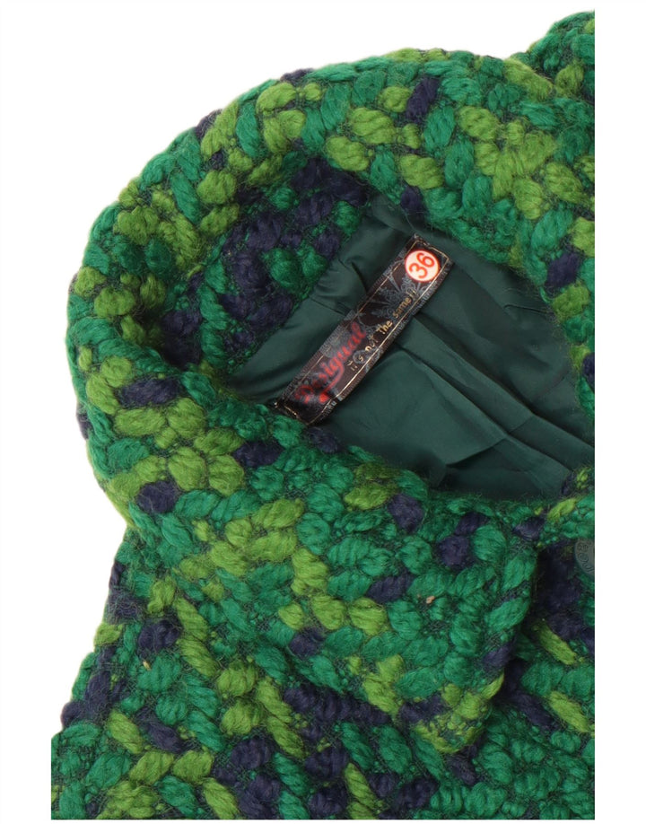 Desigual Womens Knit Overcoat EU 36 Small Green Geometric