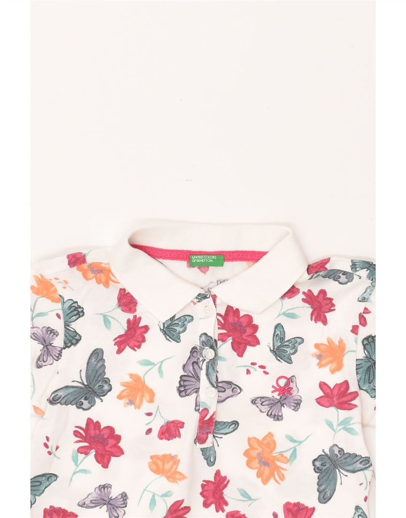 UNITED COLORS OF BENETTON Womens Polo Shirt UK 4 XS White Floral | Vintage United Colors of Benetton | Thrift | Second-Hand United Colors of Benetton | Used Clothing | Messina Hembry 