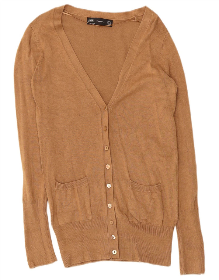Zara Womens Cardigan Sweater UK 10 Small Beige Rayon