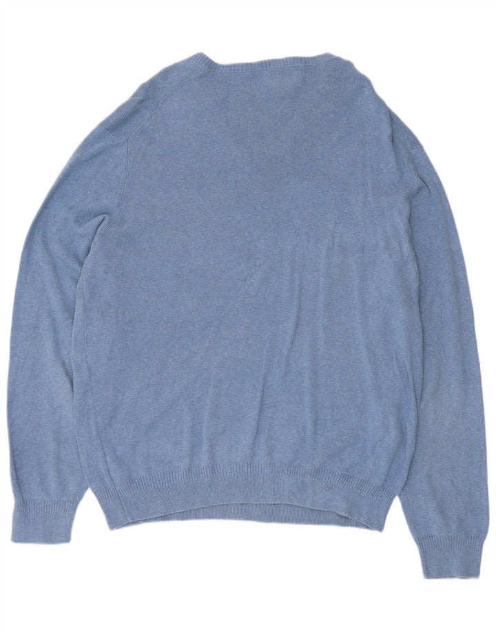 Calvin Klein Mens V-Neck Jumper Sweater Large Blue Cotton