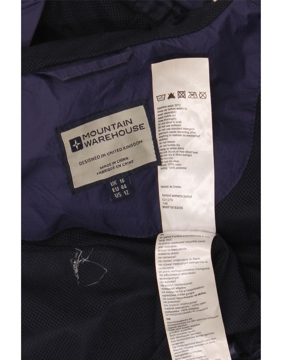Mountain Warehouse Womens Hooded Rain Jacket UK 16 Large Navy Blue Nylon