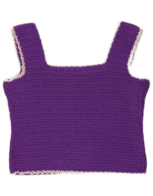 VINTAGE Womens Crochet Crop Top UK 12 Medium Purple